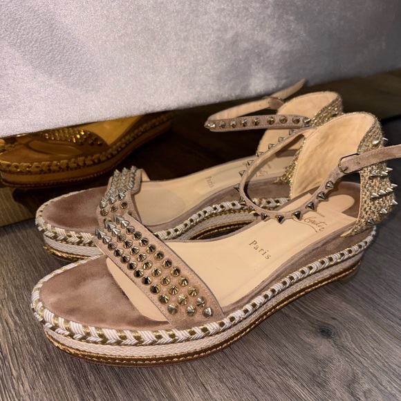 Christian Louboutin Shoes - Louboutin Studded Suede Ankle-Strap gold/white/nude red bottoms❤️❤️‍🔥